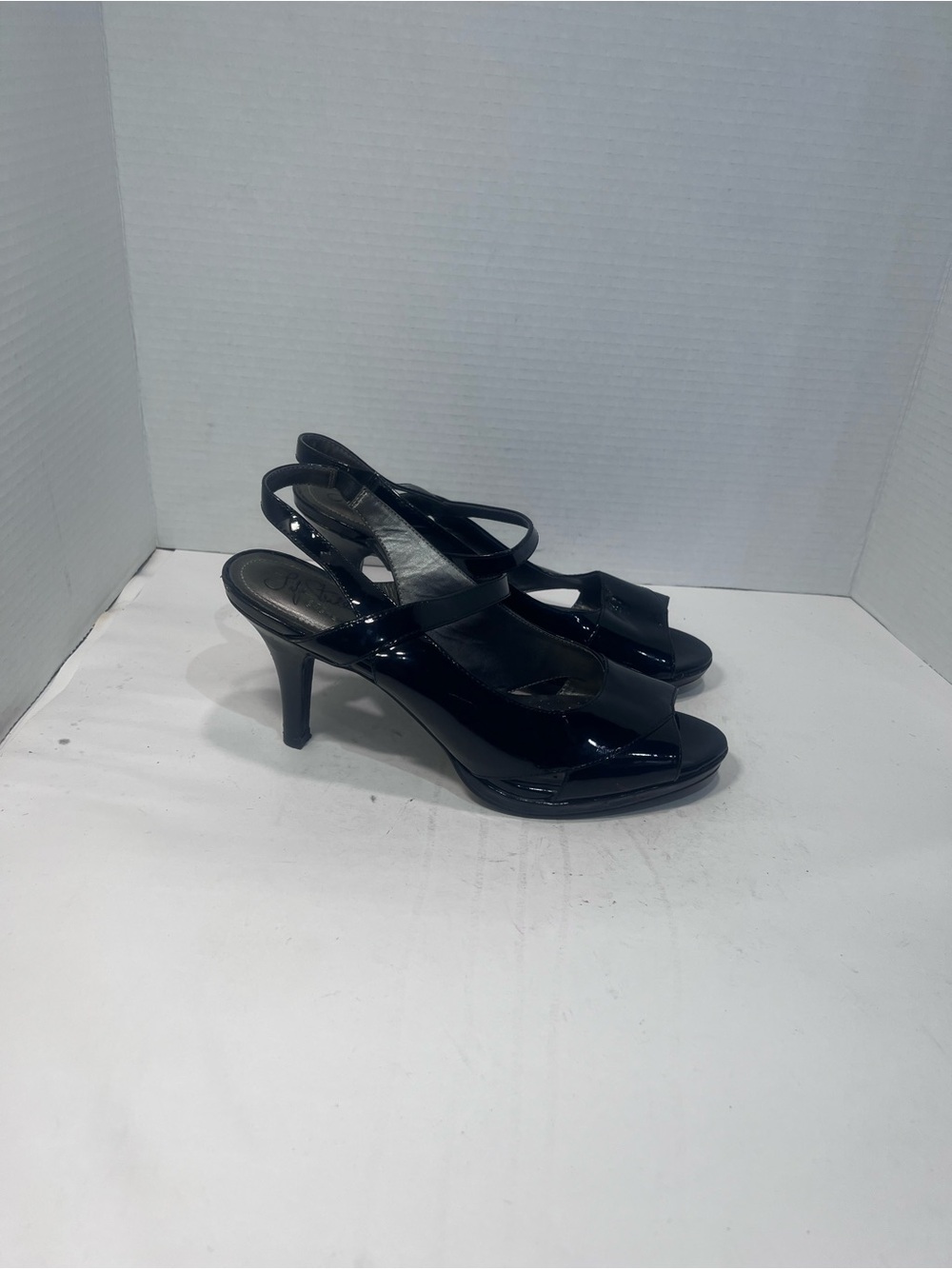 Life Stride Black Patent Slingback Peep-Toe Heels